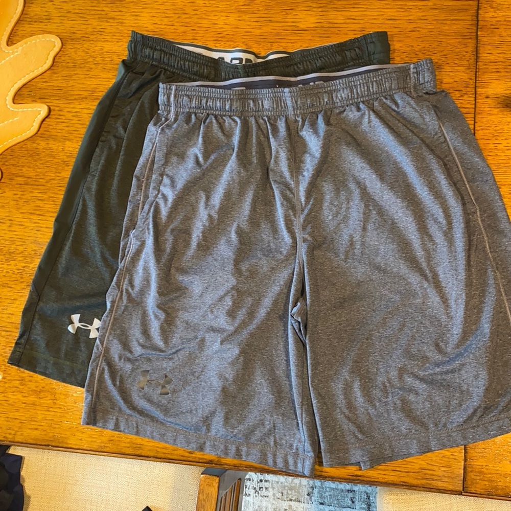 2 pair UA Men’s Large Shorts Gray and Dark Green